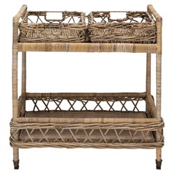 Selena Coastal Beach Grey Woven Rattan Bar Cart