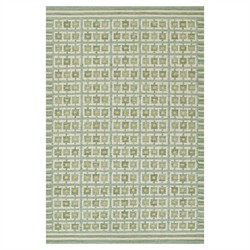 Carys Updated Traditional Green Wool Grid Patterned Rug - 5&#39;x8&#39;