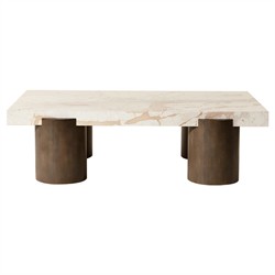 Philippa Modern Classic Cream Marble Brown Mango Wood Rectangular Coffee Table|