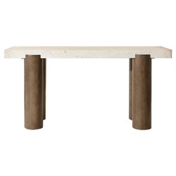 Philippa Modern Classic Cream Marble Brown Mango Wood Rectangular Console Table