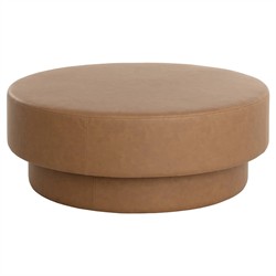 Jamie Modern Classic Brown Faux Leather Round Ottoman