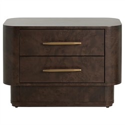 Kenzo Modern Classic Brown Burl Wide Nightstand