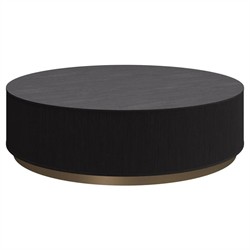 Palmerston Modern Black Oak Brushed Gold Steel Round Drum Coffee Table