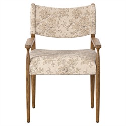 Odelia Modern Classic Beige Printed Oak Wood Dining Arm Chair