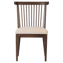 Tobin Updated Traditional Off White Upholstered Brown Wood Dining Chair