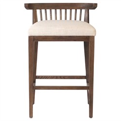 Tobin Updated Traditional Off White Upholstered Brown Wood Counter Stool