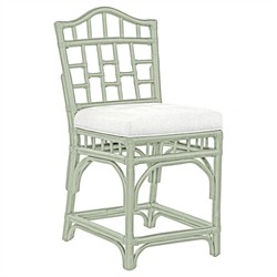 Judy Coastal Beach White Performance Green Rattan Counter Stool