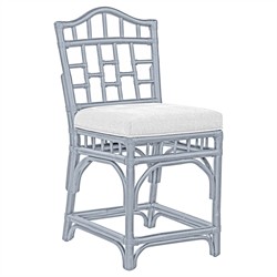 Judy Coastal Beach White Performance Blue Rattan Counter Stool