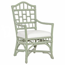 Judy Coastal Beach White Performance Green Rattan Dining Arm Chair