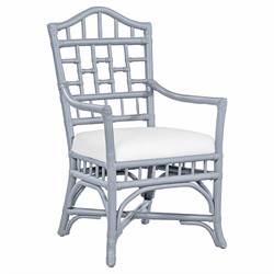 Judy Coastal Beach White Performance Blue Rattan Dining Arm Chair
