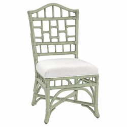 Judy Coastal Beach White Performance Green Rattan Dining Chair