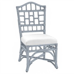 Judy Coastal Beach White Performance Blue Rattan Dining Chair