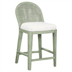 Riona Coastal Beach White Performance Green Woven Rattan Counter Stool