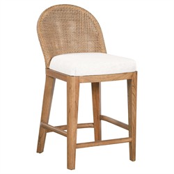 Riona Coastal Beach White Performance Brown Woven Rattan Counter Stool