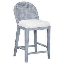 Riona Coastal Beach White Performance Blue Woven Rattan Counter Stool