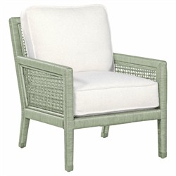 Mako Coastal Beach White Performance Green Woven Rattan Arm Chair