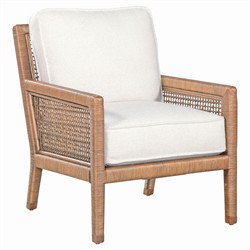 Mako Coastal Beach White Performance Brown Woven Rattan Arm Chair