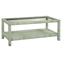 Mako Coastal Beach Green Woven Rattan Rectangular Coffee Table