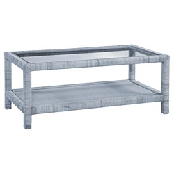 Mako Coastal Beach Blue Woven Rattan Rectangular Coffee Table
