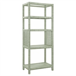 Mako Coastal Beach Green Woven Rattan Etagere