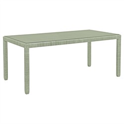 Mako Coastal Beach Green Woven Rattan Rectangular Dining Table - 72&quot;