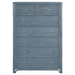 Elliana Coastal Beach Dark Blue Woven Rattan Tall Chest