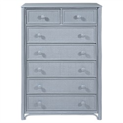 Elliana Coastal Beach Blue Woven Rattan Tall Chest