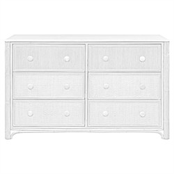 Elliana Coastal Beach White Woven Rattan Double Dresser