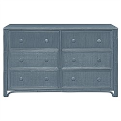 Elliana Coastal Beach Dark Blue Woven Rattan Double Dresser