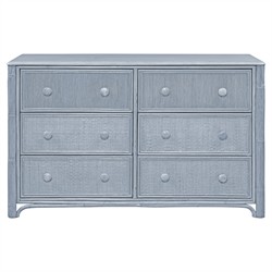 Elliana Coastal Beach Blue Woven Rattan Double Dresser