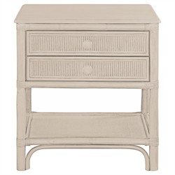 Elliana Coastal Beach Cream Woven Rattan Nightstand