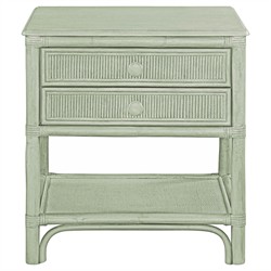 Elliana Coastal Beach Green Woven Rattan Nightstand