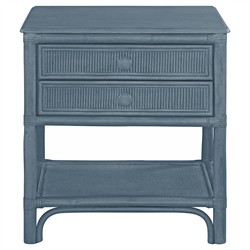 Elliana Coastal Beach Dark Blue Woven Rattan Nightstand