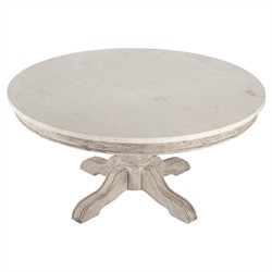 Florentine French Country Cream Marble Grey Wood Round Coffee Table
