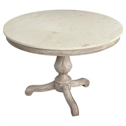 Florentine French Country Cream Marble Grey Wood Pedestal Dining Table - 44&quot;