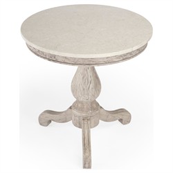 Florentine French Country Cream Marble Grey Wood Pedestal Side Table