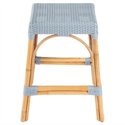 Frances Coastal Beach Blue Woven Natural Rattan Counter Stool