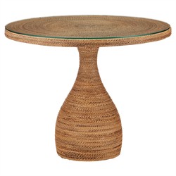 Sage Coastal Beach Natural Woven Abaca Rope Round Dining Table - 38&quot;