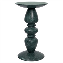 Stanley Updated Traditional Dark Green Marble Round Pedestal Accent Table