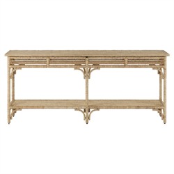 Jesse Coastal Beach Natural Woven Abaca Rectangular Console Table