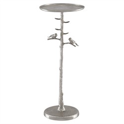 Porto Modern Classic Silver Metal Birds Round Drink Table