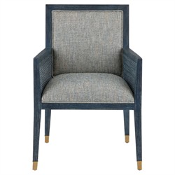 Bella Coastal Beach Grey Performance Blue Rattan Dining Arm Chair