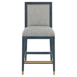 Bella Coastal Beach Grey Performance Blue Rattan Counter Stool