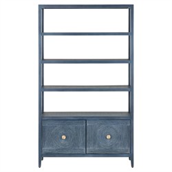 Bella Coastal Beach Blue Rattan Wood Etagere
