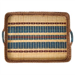 Juliska Danish Coastal Beach Navy Woven Wicker Rectangular Serving Tray - 21&quot;