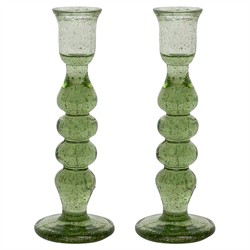 Juliska Provence French Country Basil Glass 7&quot; Candlestick Holder - Set of 2