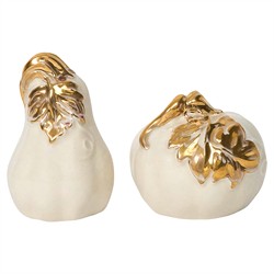 Juliska Forest Walk French Country Gold Ceramic Pumpkin Salt &amp; Pepper Set