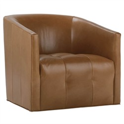 Zevanna Updated Traditional Caramel Brown Leather Barrel Swivel Chair