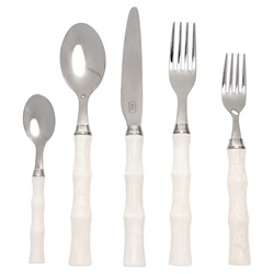 Montecito Coastal Beach White Acrylic Handle Stainless Steel 5 Piece Flatware Set