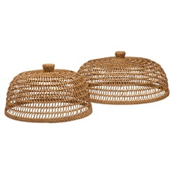 Jacen Coastal Beach Honey Woven Rattan Food Cover - Set of 2
